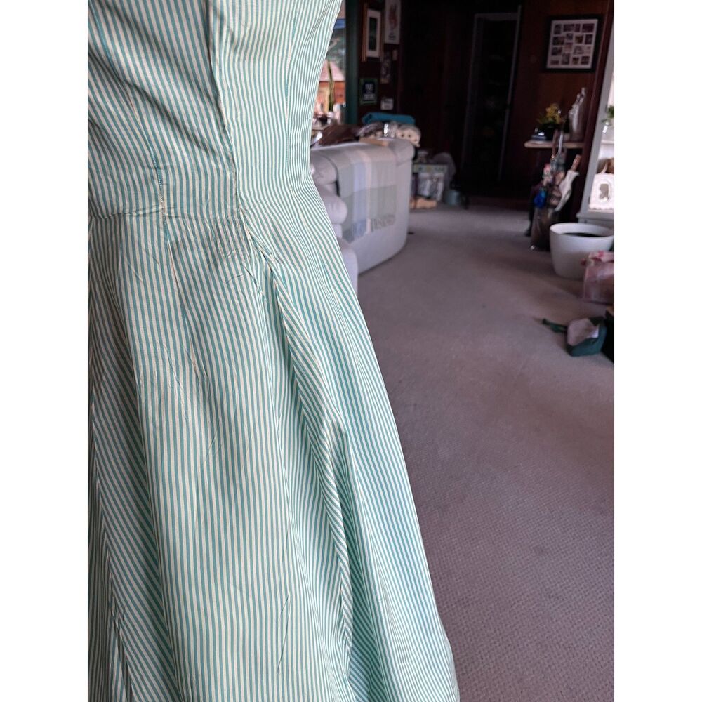 Vintage Handmade Spaghetti Strap Striped Pastel Green Acetate Dress Size 10-12 - Picture 6 of 11